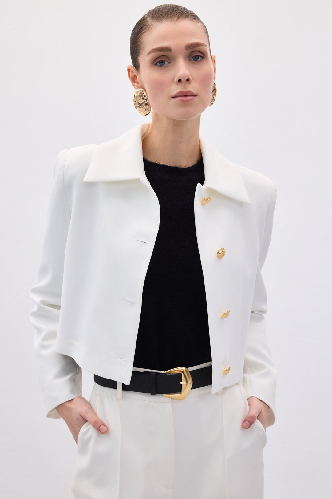 Sateen Veste courte à boutons - Écru