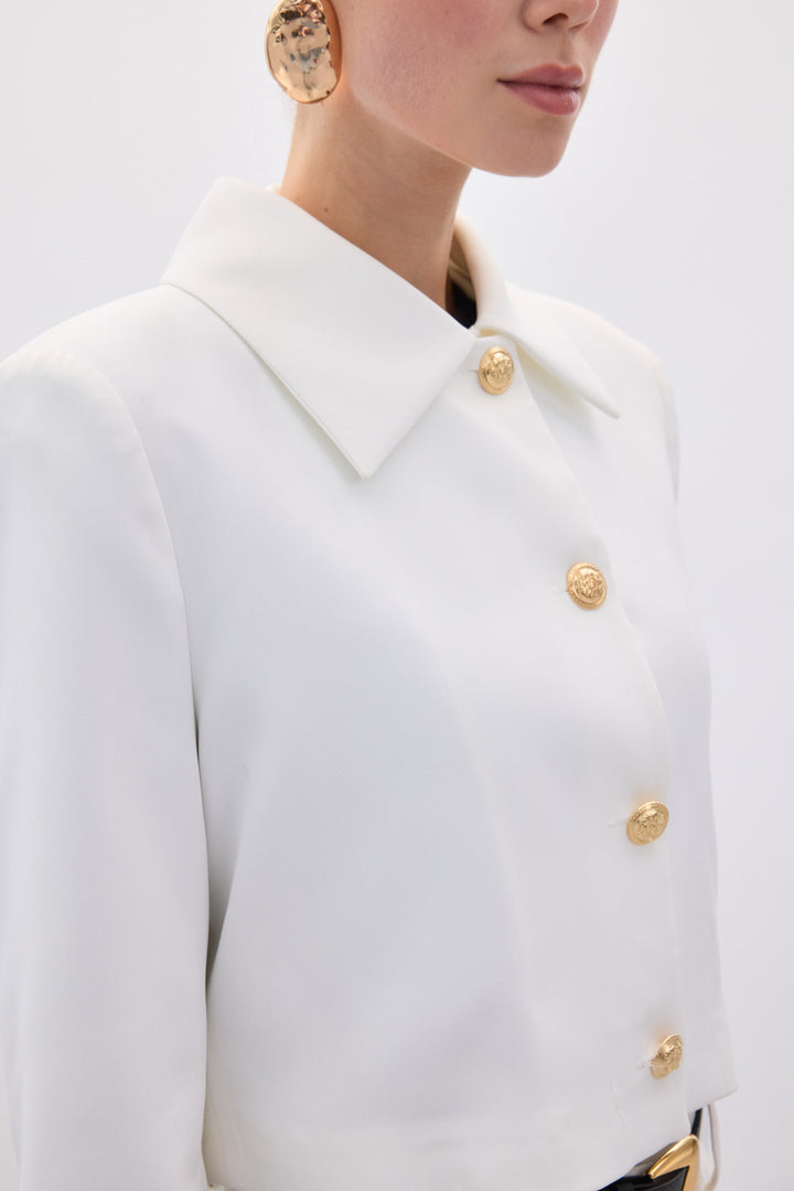 Sateen Veste courte à boutons - Écru