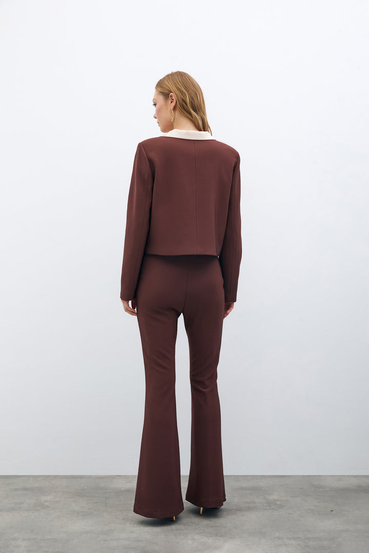 Sateen Veste Courte Boutonnée - Marron