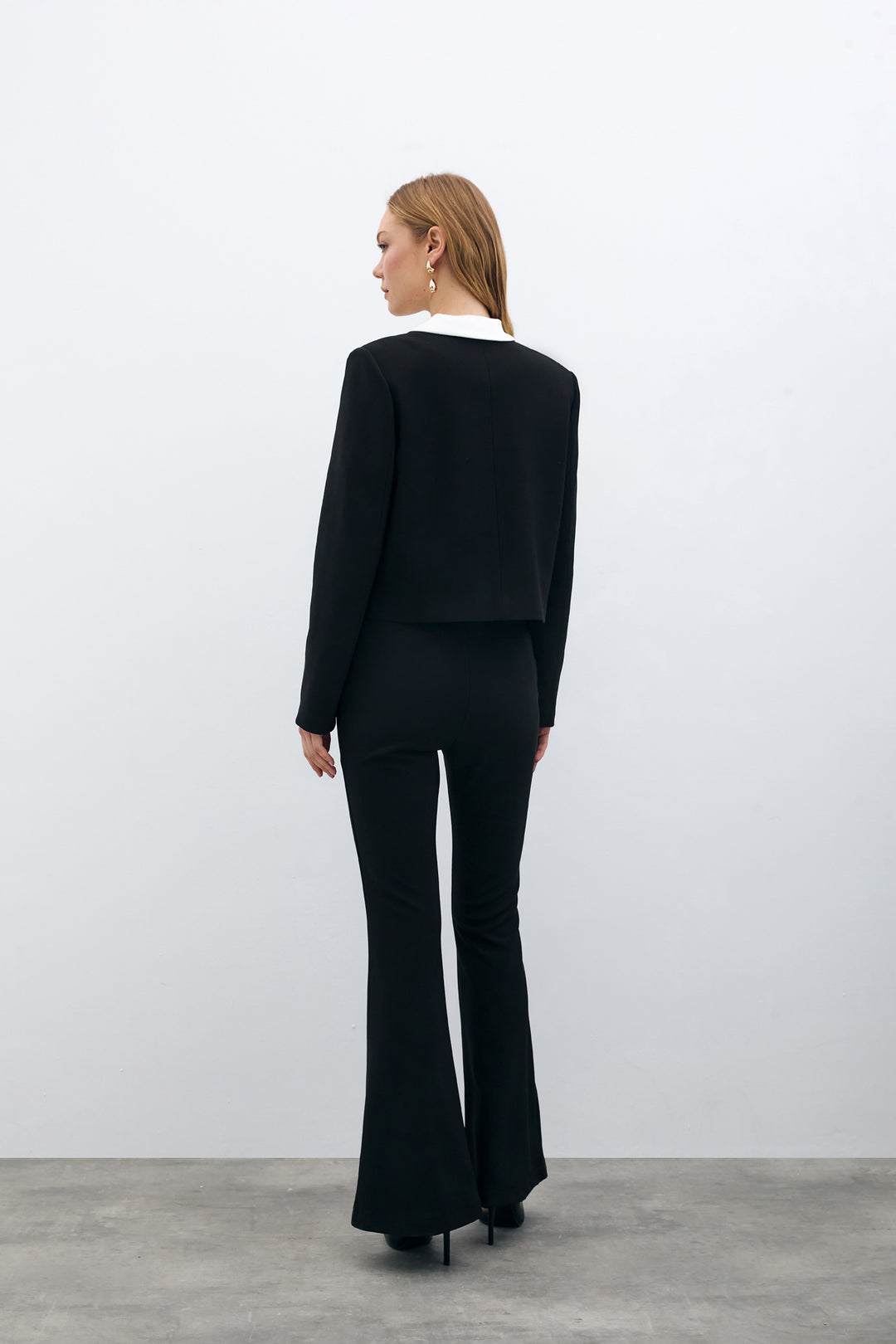 Sateen Veste Courte Boutonnée - Noir