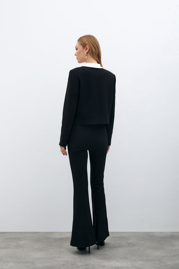Sateen Veste Courte Boutonnée - Noir