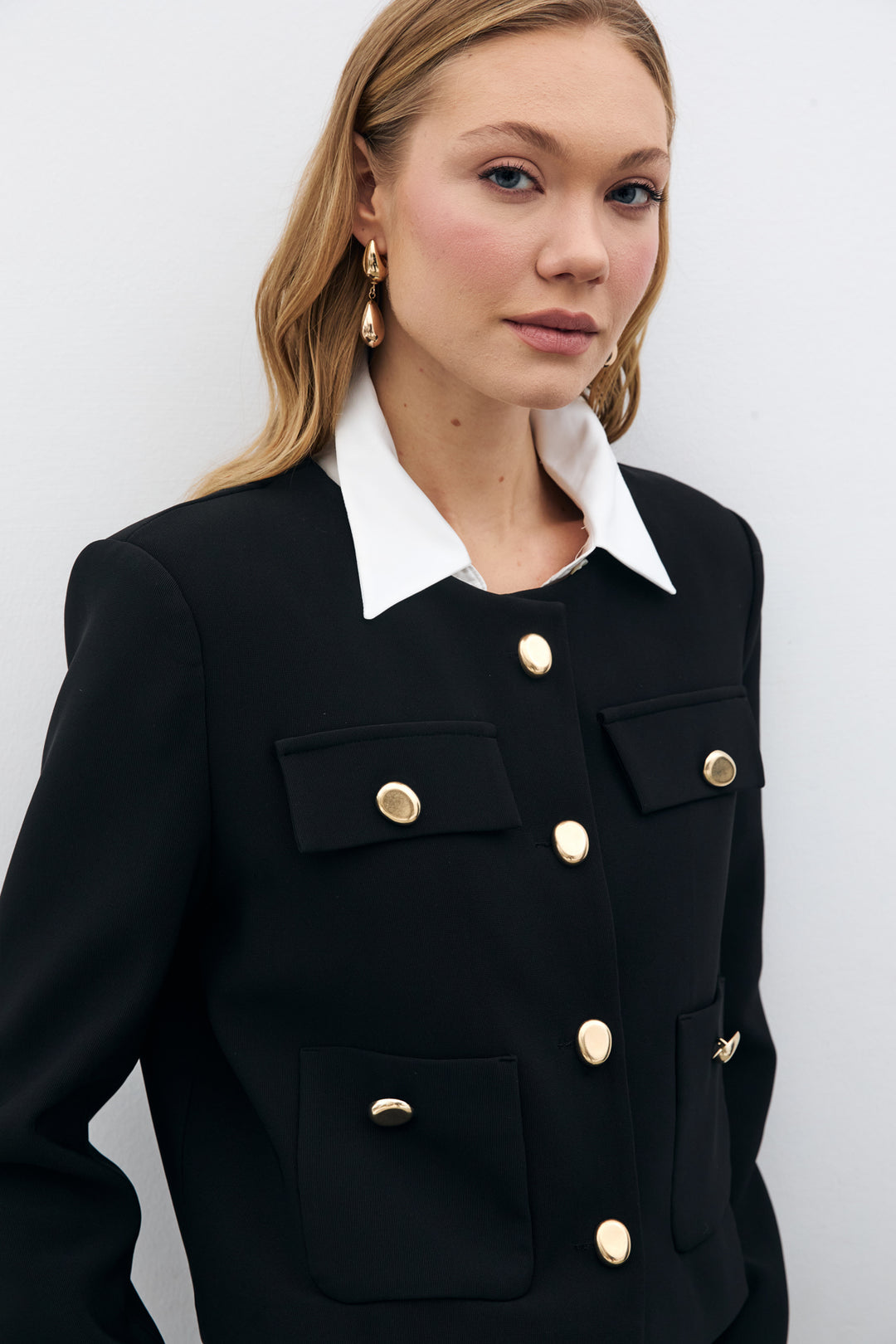 Sateen Veste Courte Boutonnée - Noir