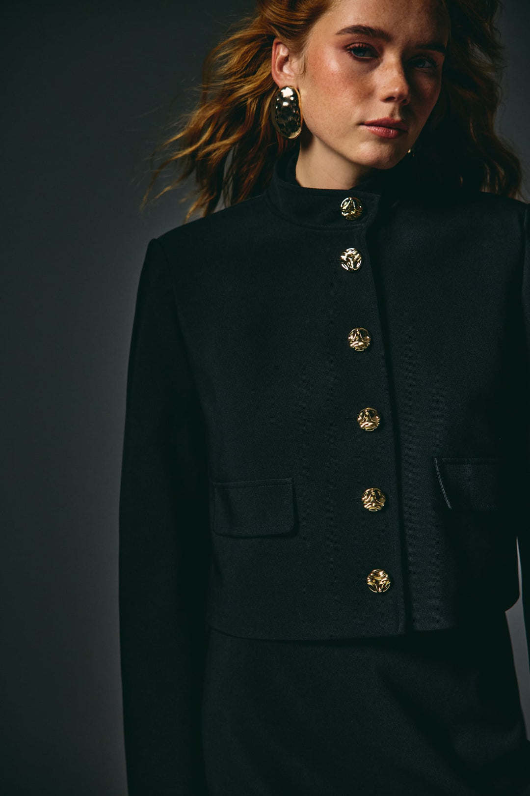 Sateen Veste Courte Boutonnée - Noir