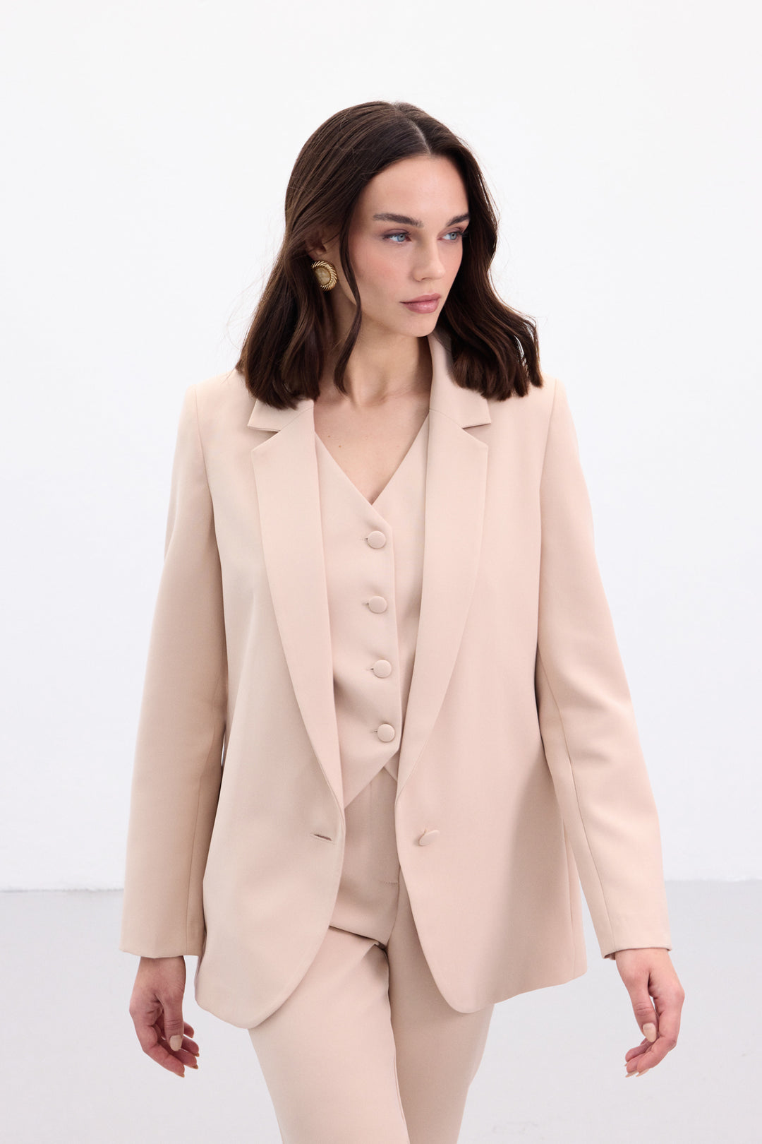 Sateen Veste Classique Boutonnée - Beige