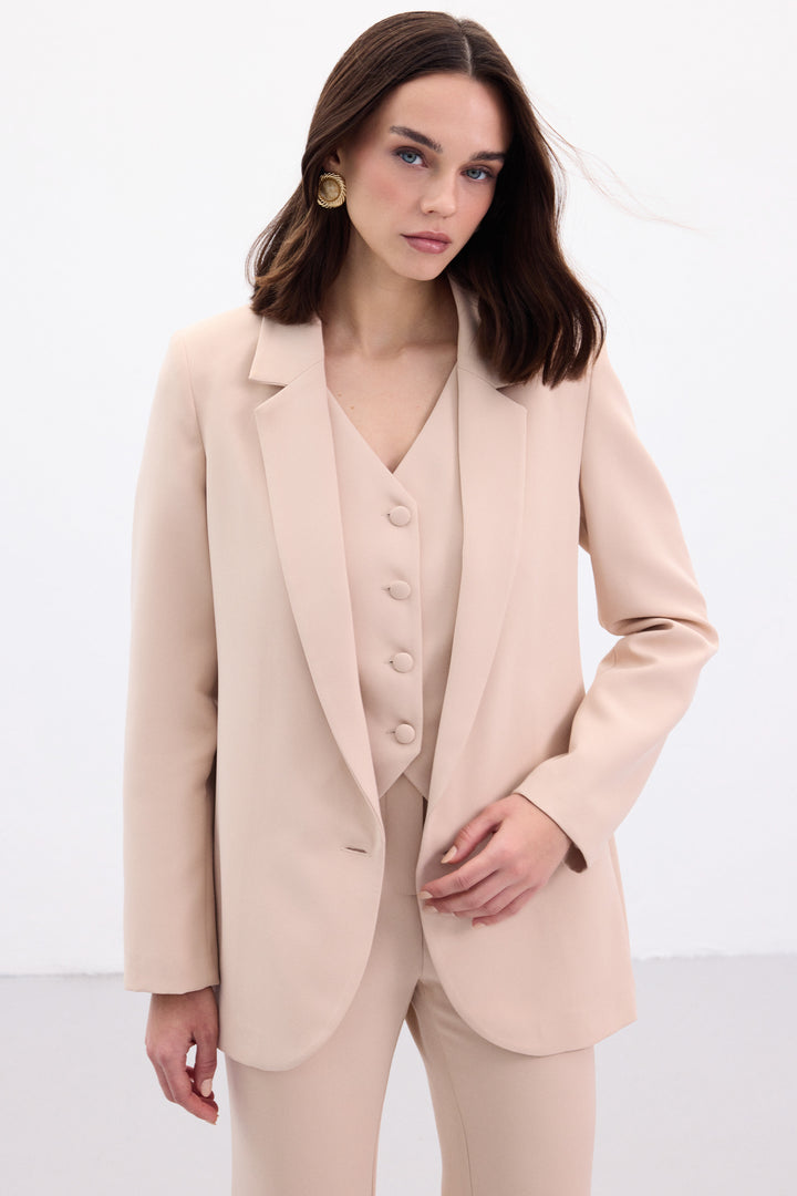 Sateen Veste Classique Boutonnée - Beige