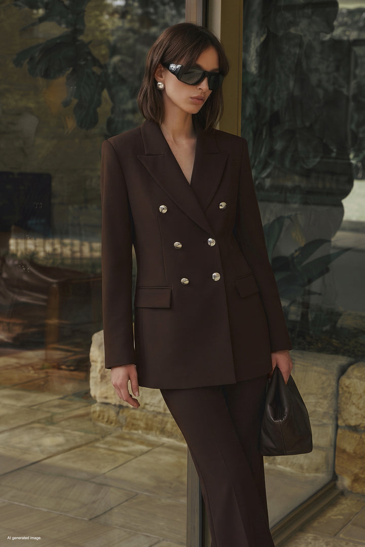 Sateen Veste Classique Boutonnée - Marron
