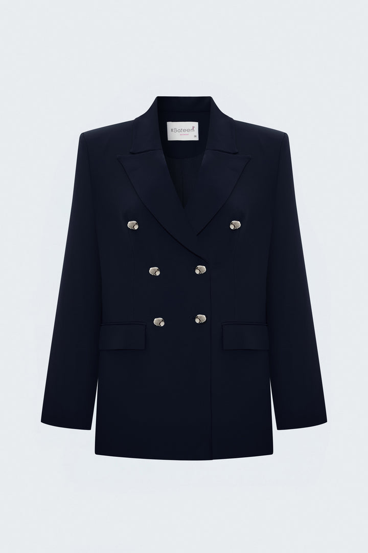 Sateen Veste Classique Boutonnée - Bleu marine