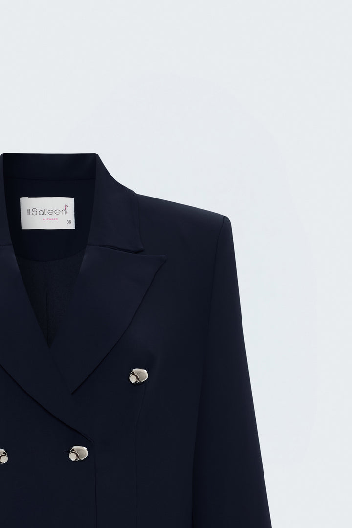 Sateen Veste Classique Boutonnée - Bleu marine