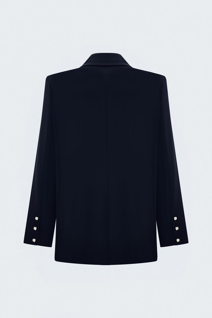 Sateen Veste Classique Boutonnée - Bleu marine