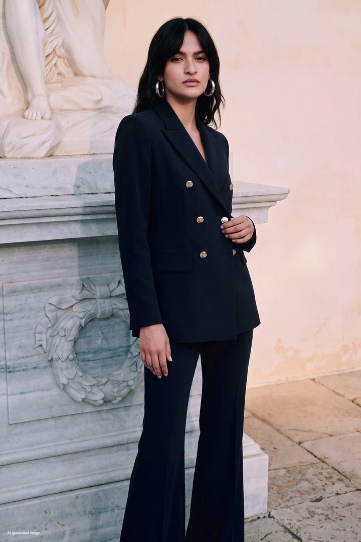 Sateen Veste Classique Boutonnée - Bleu marine