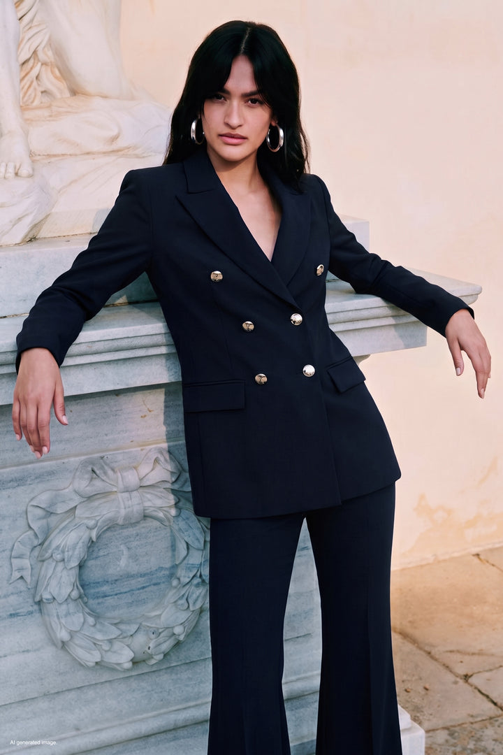Sateen Veste Classique Boutonnée - Bleu marine