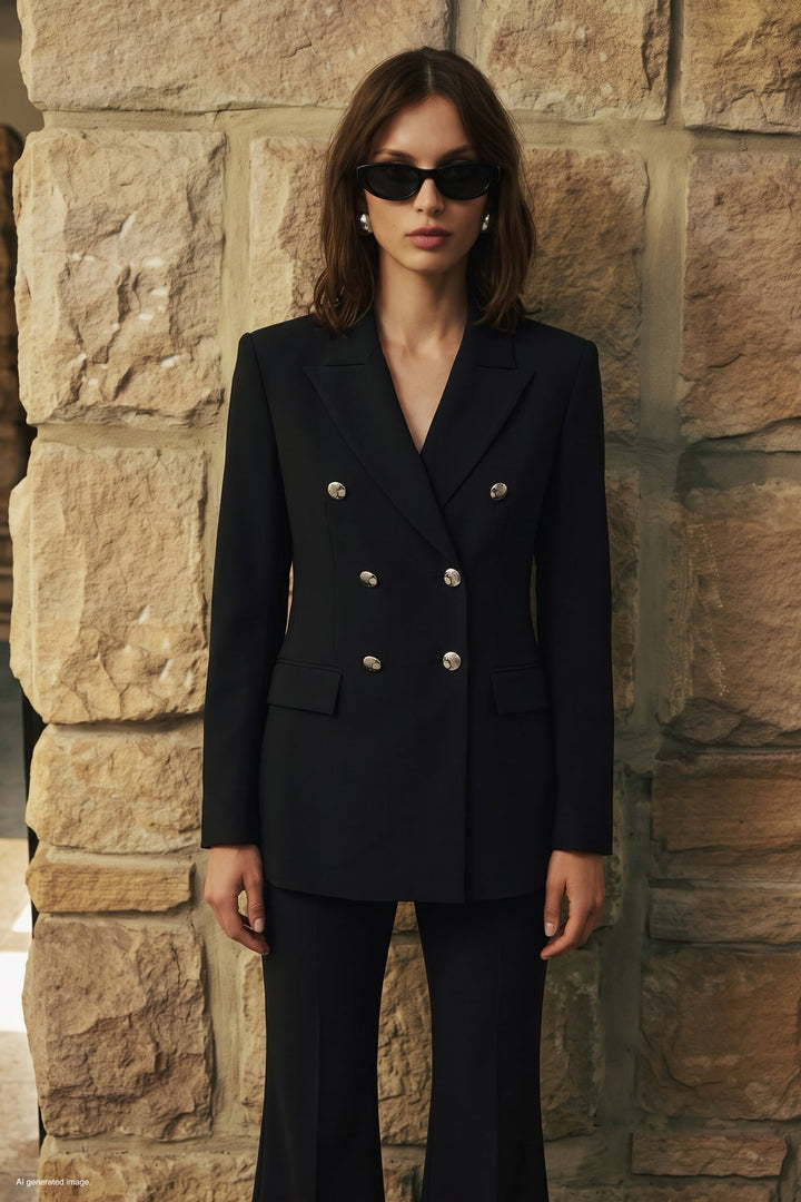 Sateen Veste Classique Boutonnée - Noir