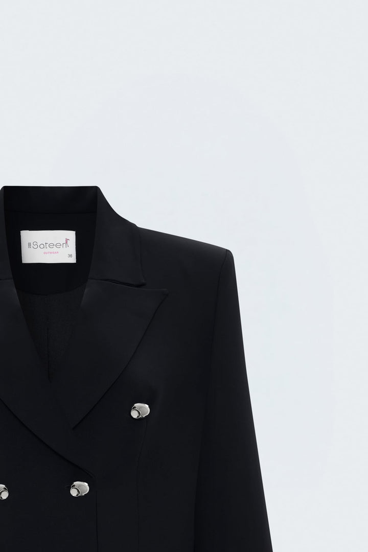Sateen Veste Classique Boutonnée - Noir