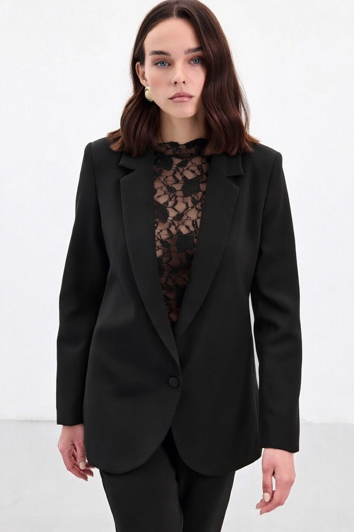 Sateen Veste Classique Boutonnée - Noir