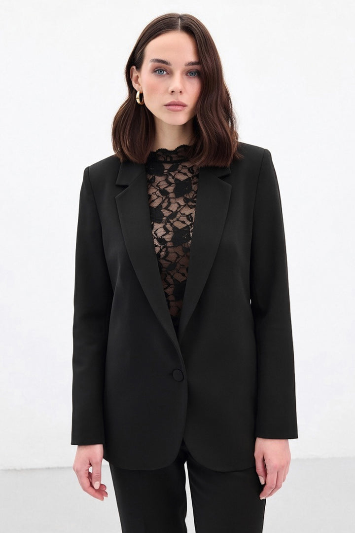 Sateen Veste Classique Boutonnée - Noir