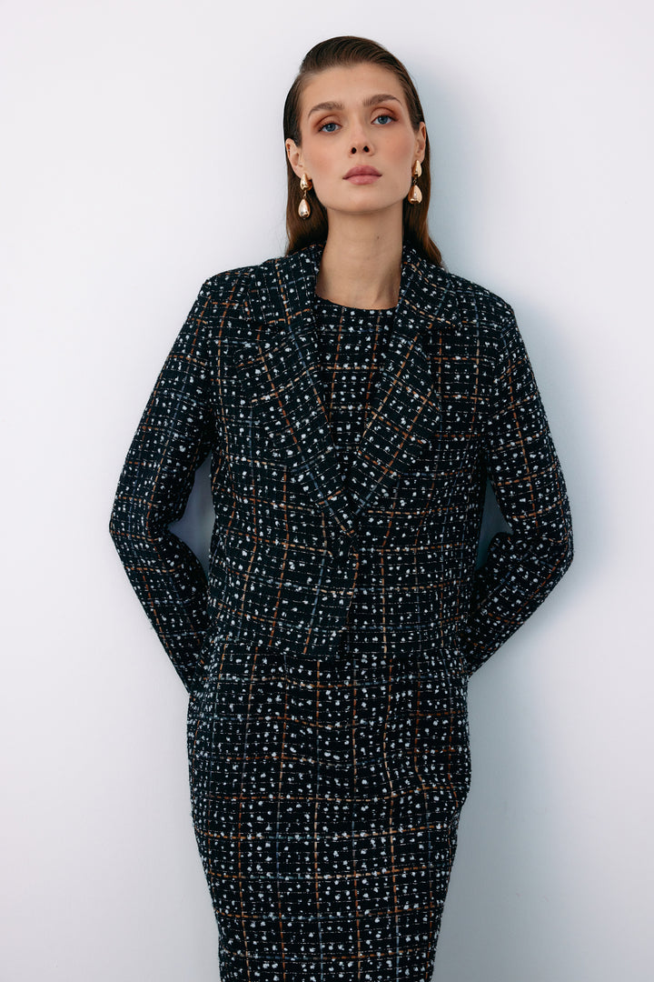 Sateen Veste courte en tweed à boutons - Noir