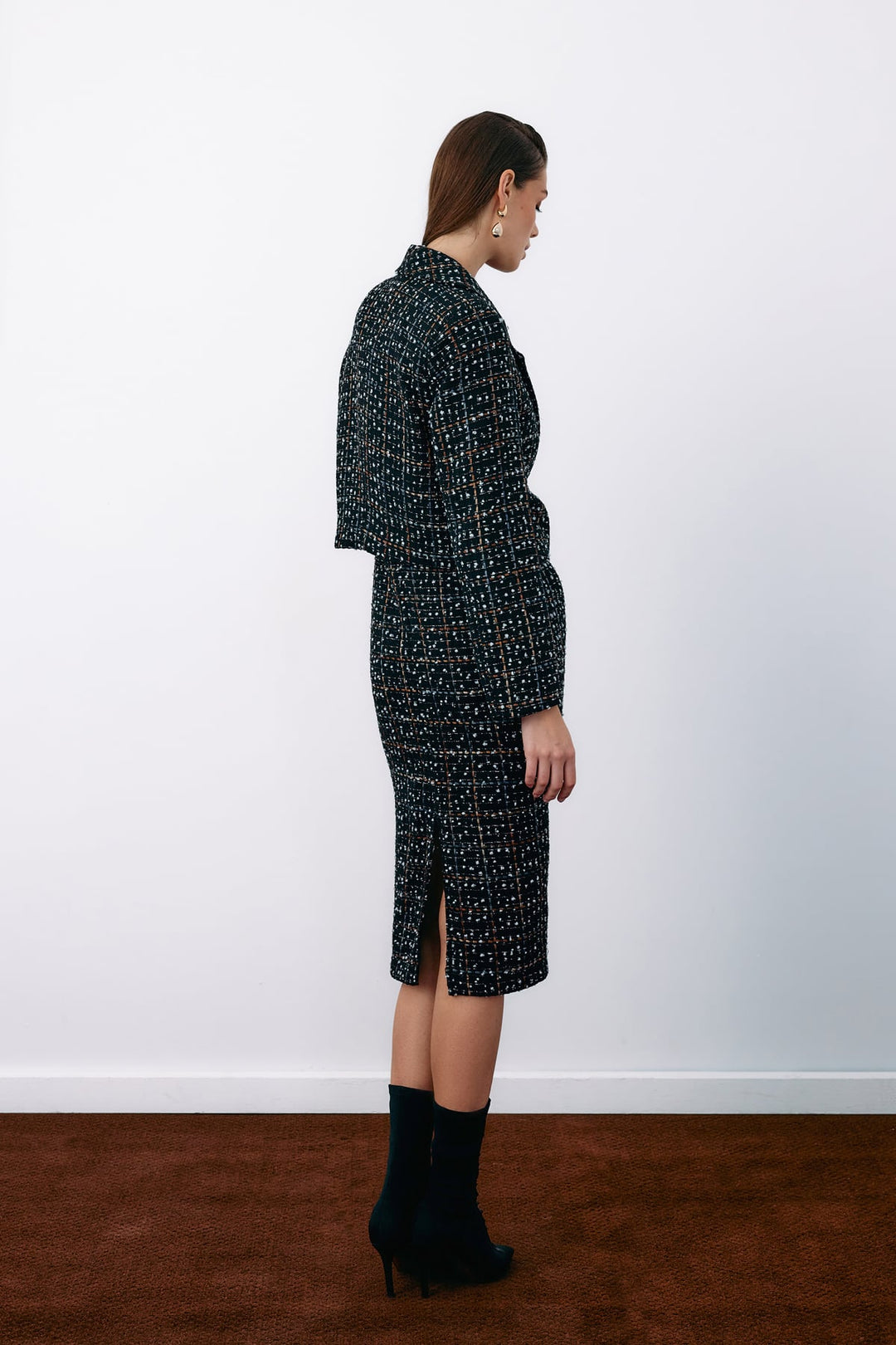 Sateen Veste courte en tweed à boutons - Noir