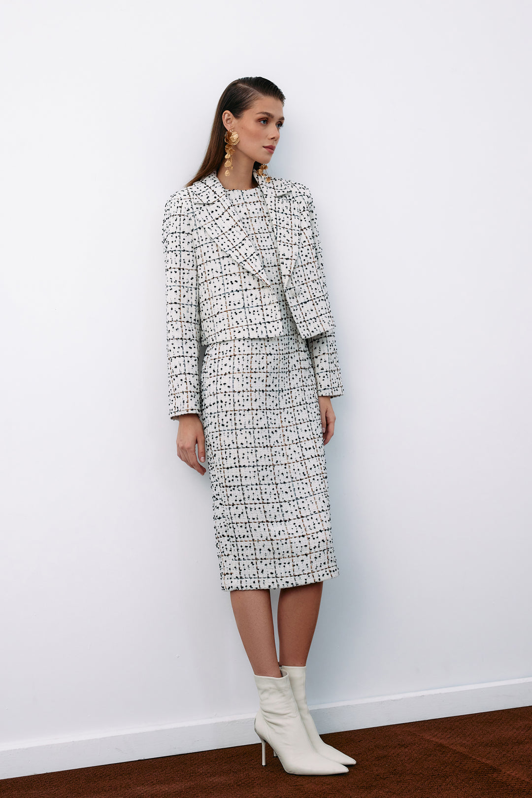 Sateen Veste courte en tweed à boutons - Pierre