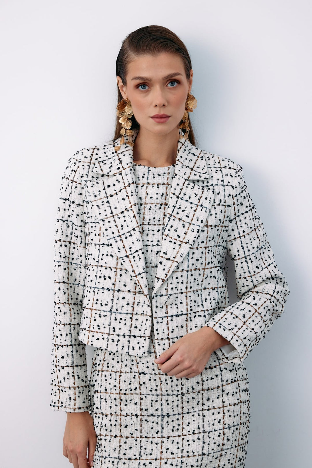 Sateen Veste courte en tweed à boutons - Pierre