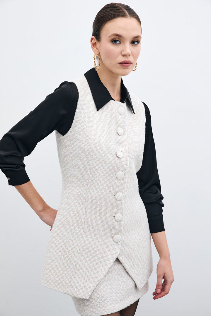 Sateen Gilet en Tweed Boutonné - Pierre