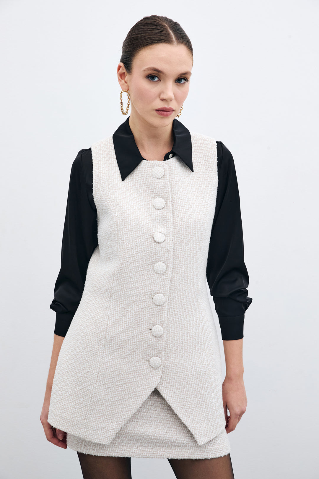 Sateen Gilet en Tweed Boutonné - Pierre