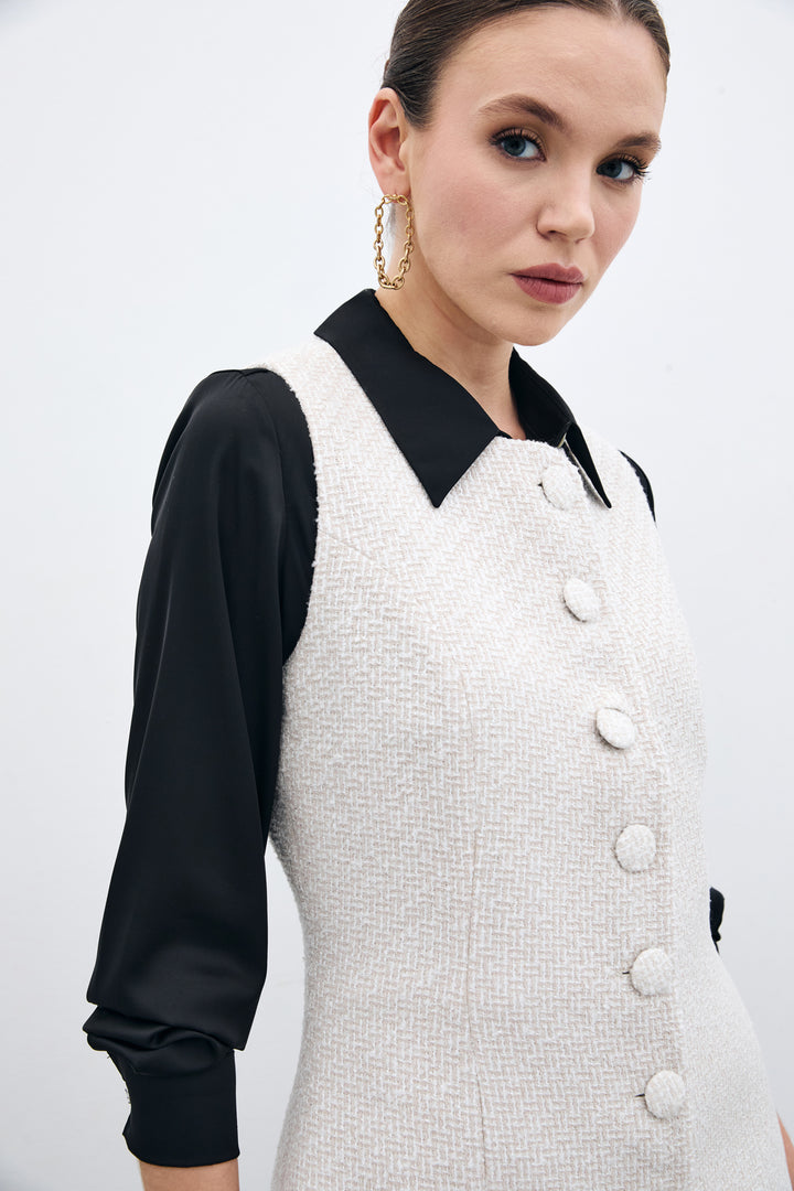 Sateen Gilet en Tweed Boutonné - Pierre
