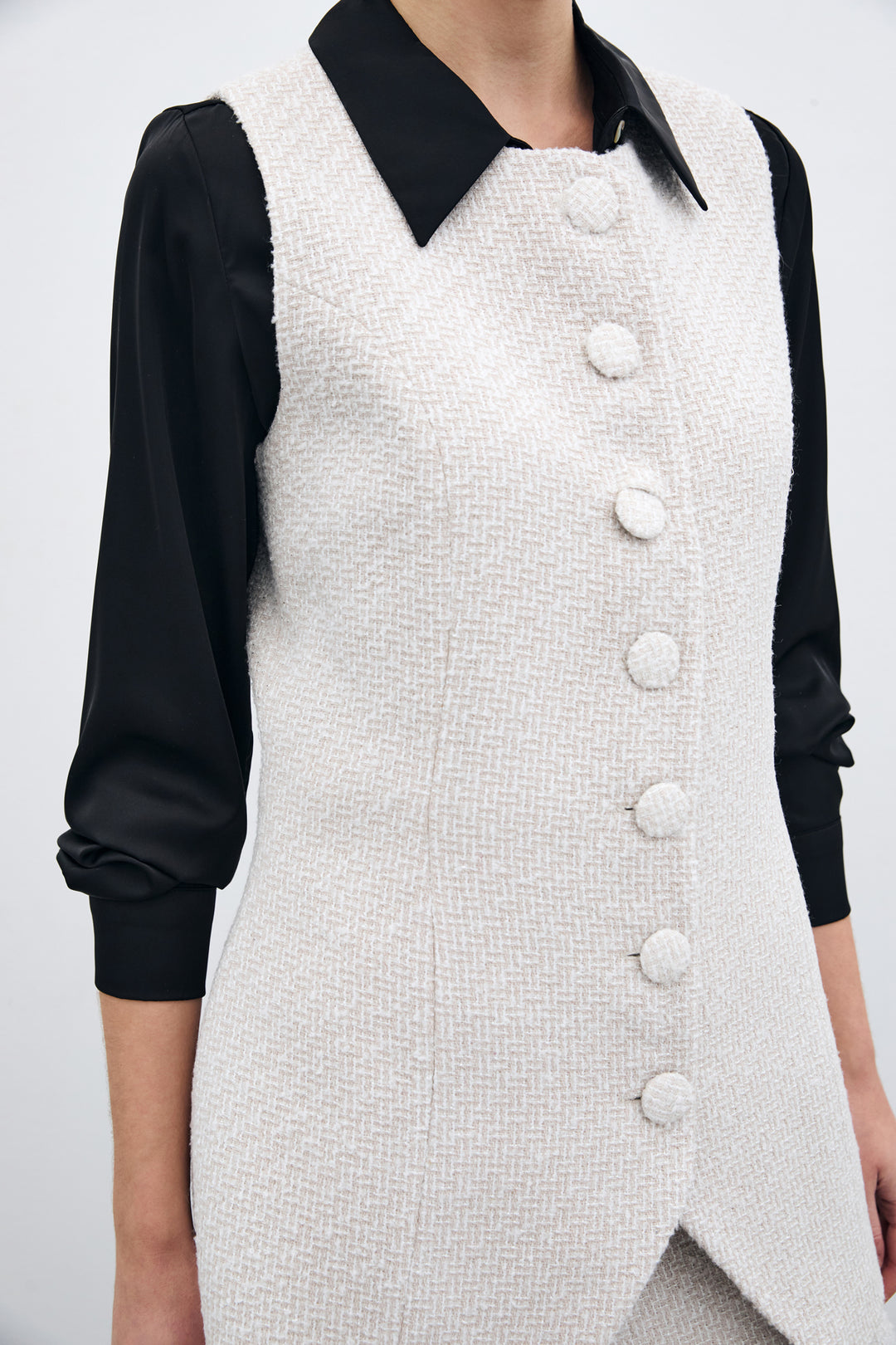 Sateen Gilet en Tweed Boutonné - Pierre