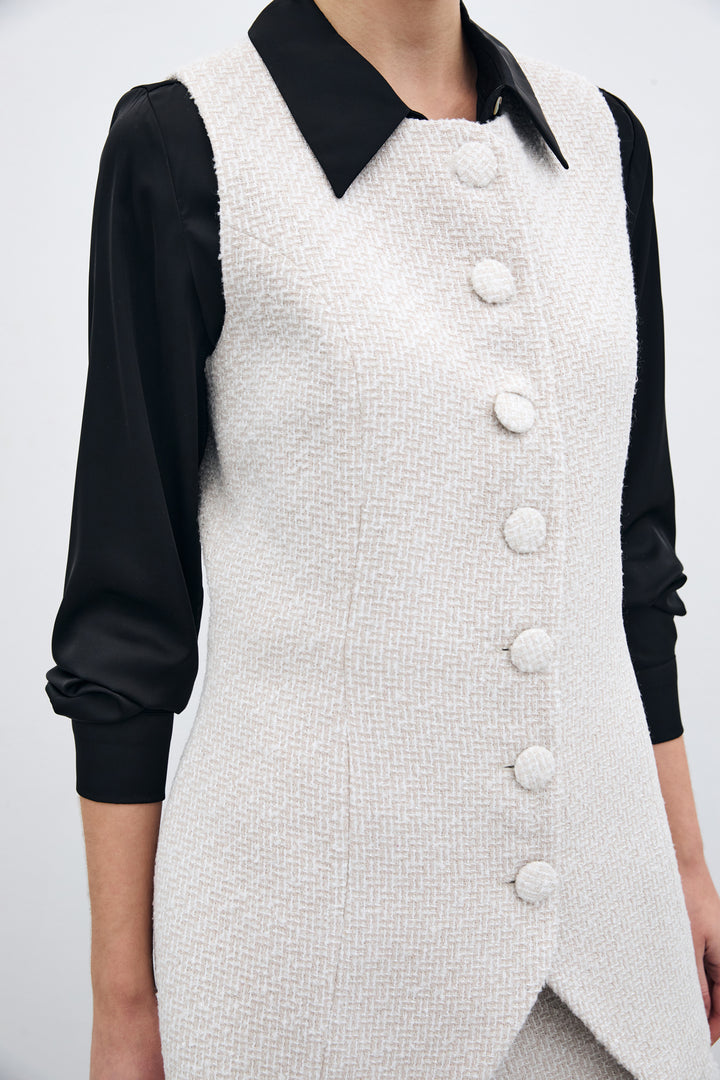 Sateen Gilet en Tweed Boutonné - Pierre