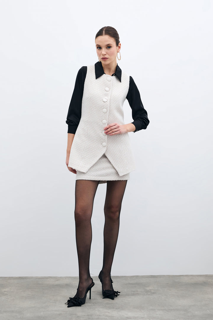 Sateen Gilet en Tweed Boutonné - Pierre