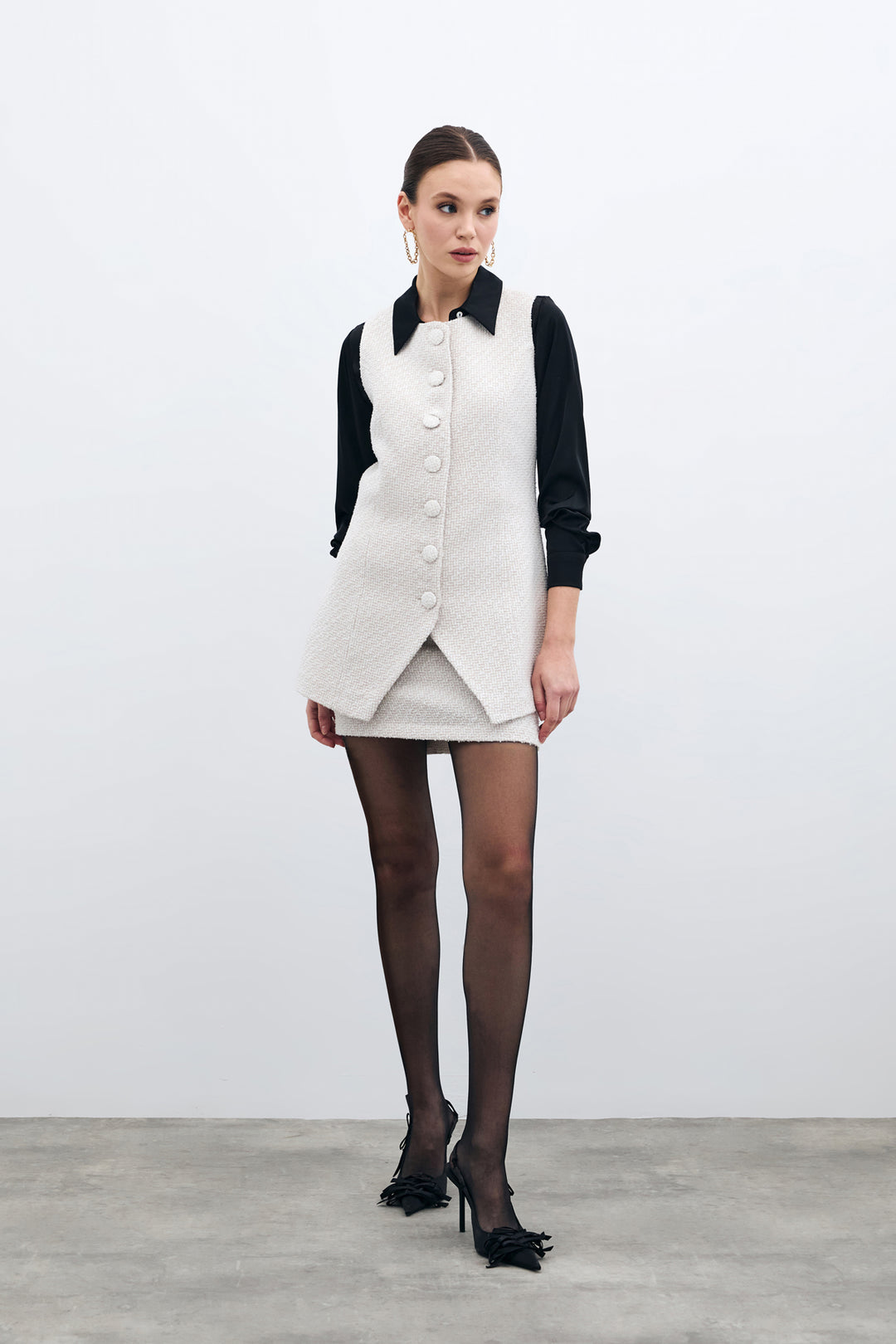 Sateen Gilet en Tweed Boutonné - Pierre