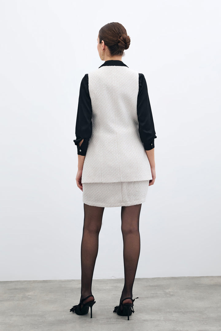 Sateen Gilet en Tweed Boutonné - Pierre