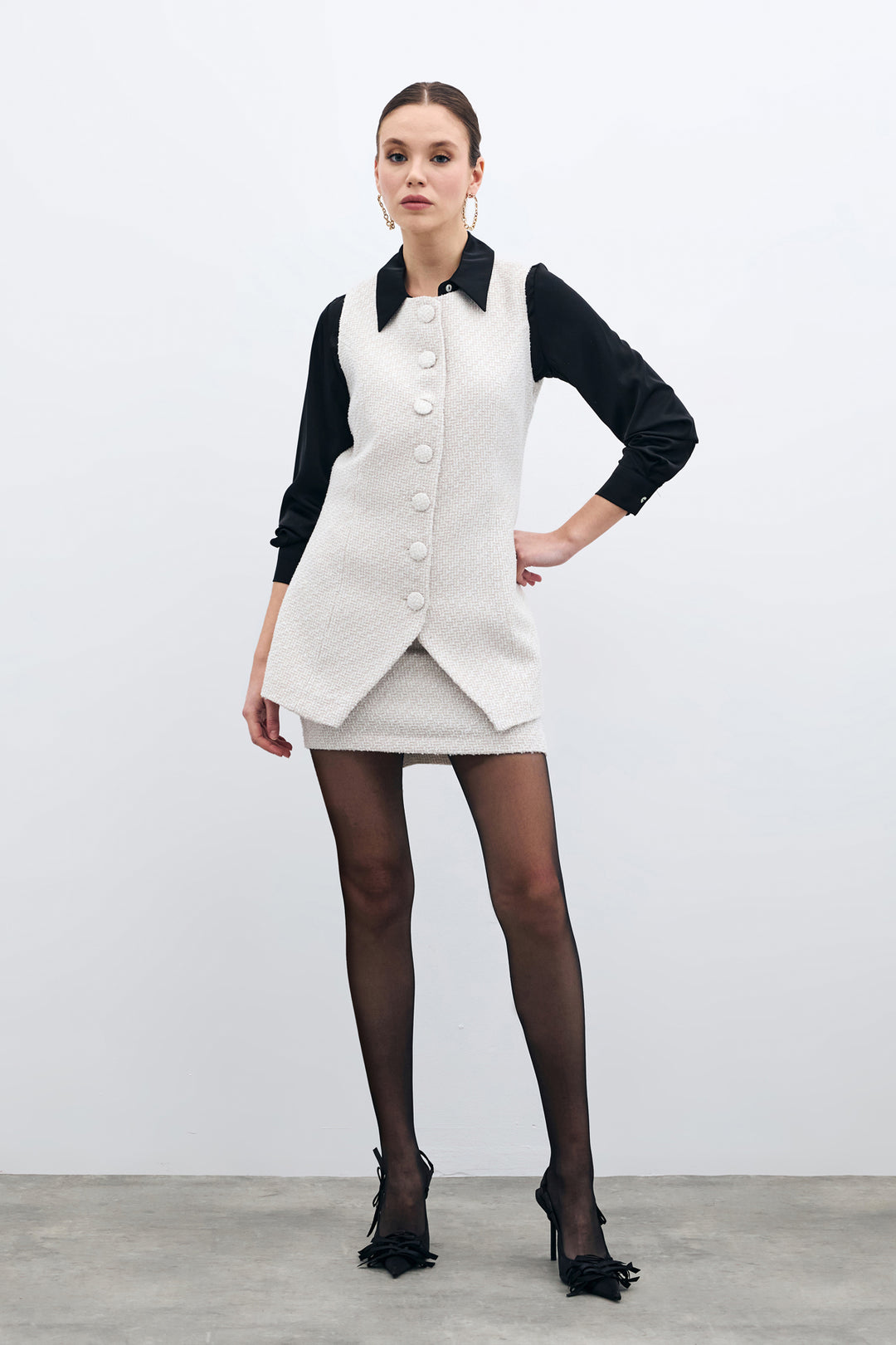Sateen Gilet en Tweed Boutonné - Pierre