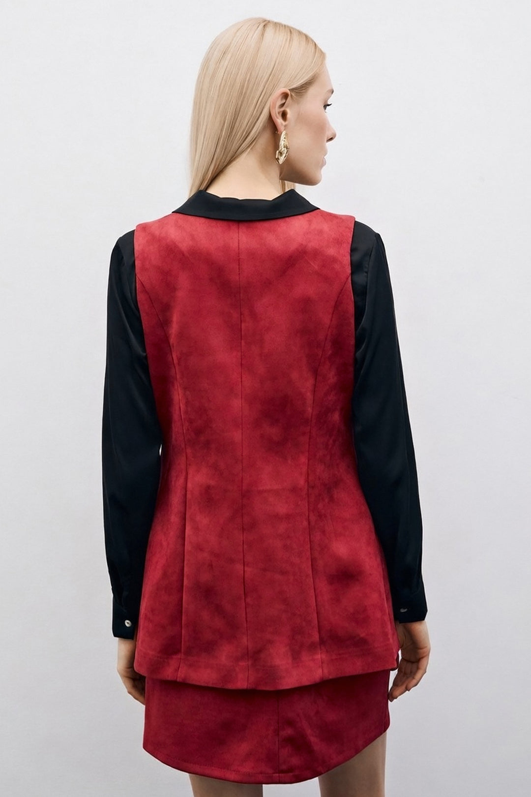 Sateen Gilet long en suède à boutons - Bordeaux