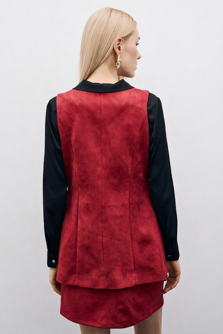 Sateen Gilet long en suède à boutons - Bordeaux