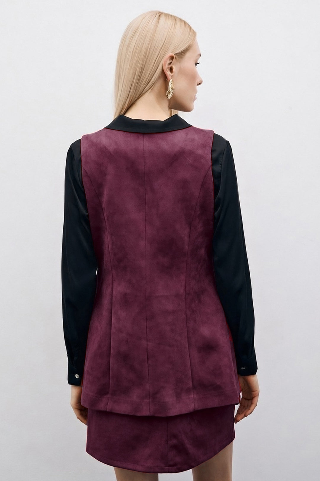 Sateen Gilet long en suède à boutons - Prune