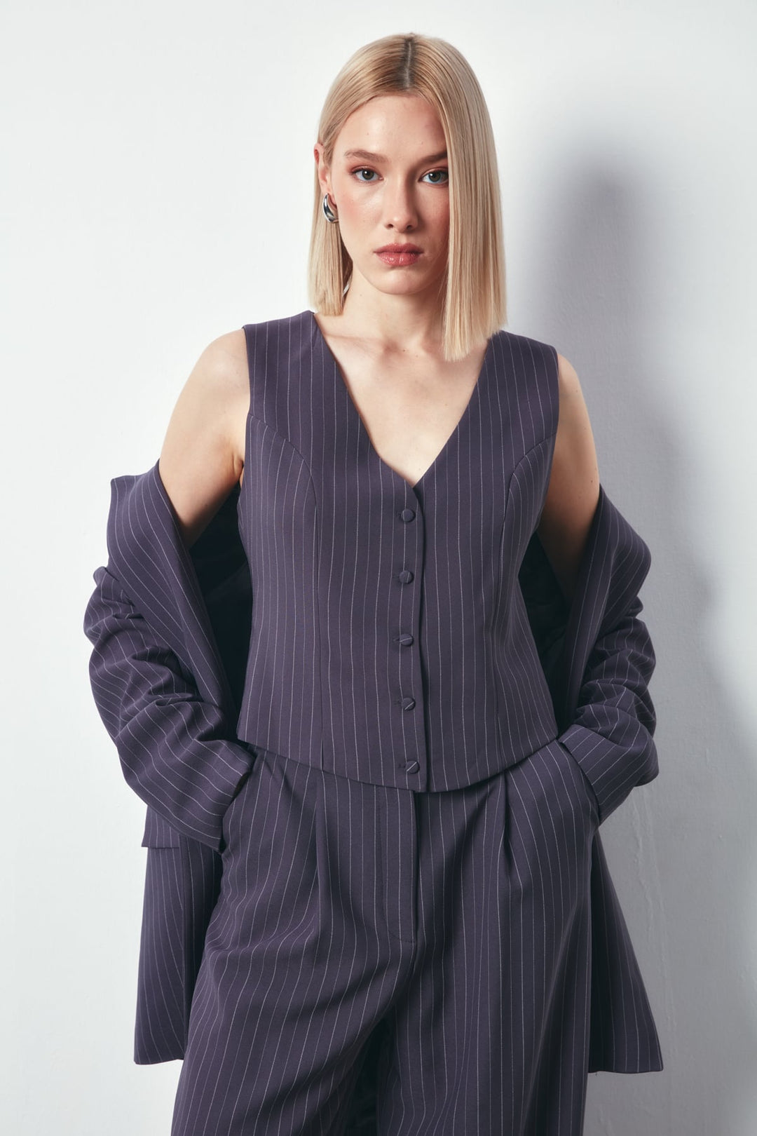 Sateen Gilet à boutons - Gris