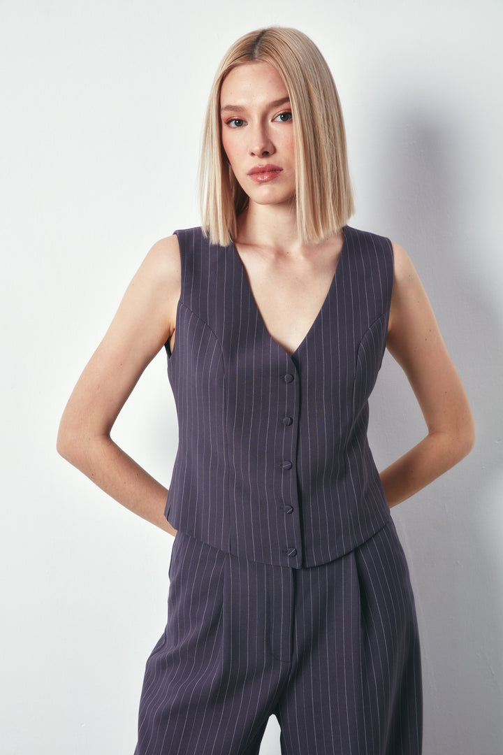 Sateen Gilet à boutons - Gris
