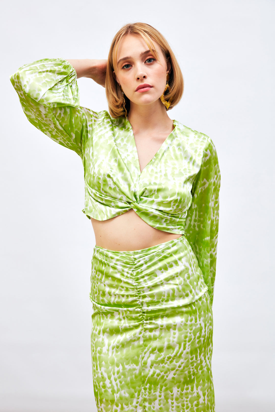 Sateen Blouse à motifs avec nœud - yag Vert