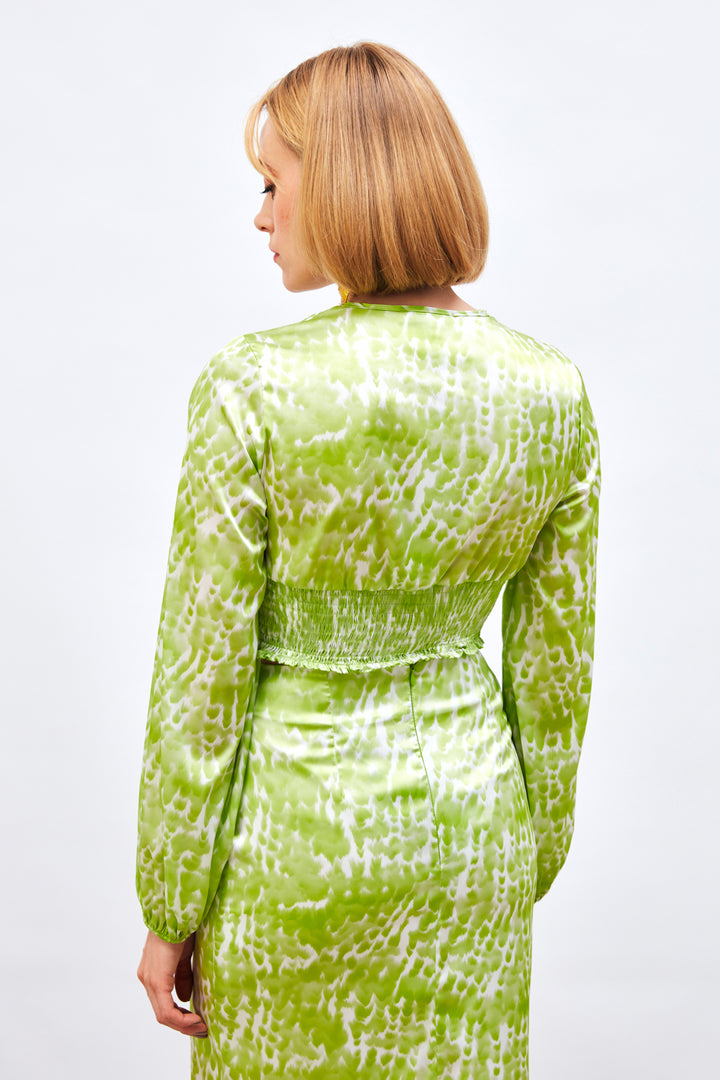 Sateen Blouse à motifs avec nœud - yag Vert