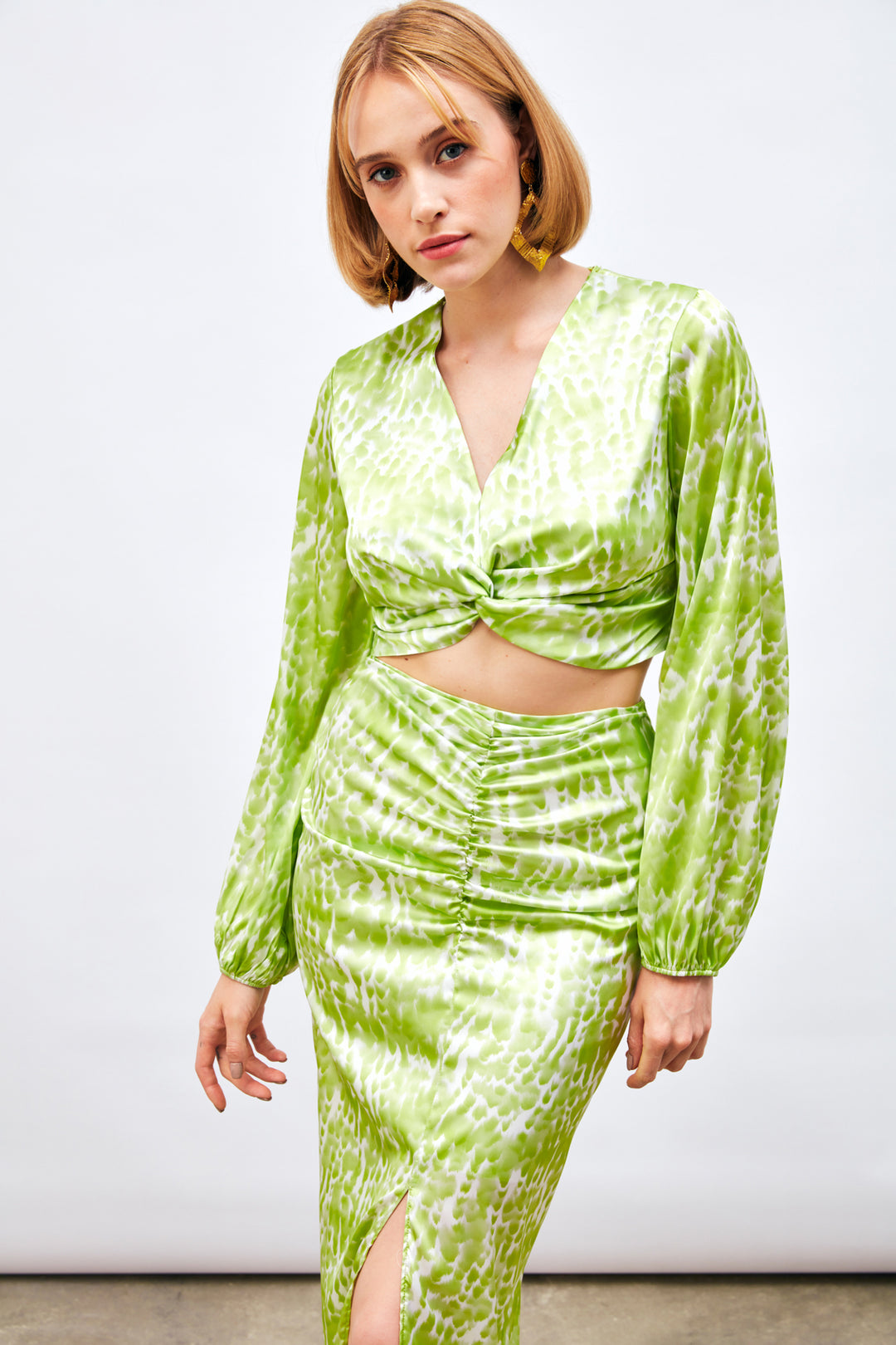 Sateen Blouse à motifs avec nœud - yag Vert