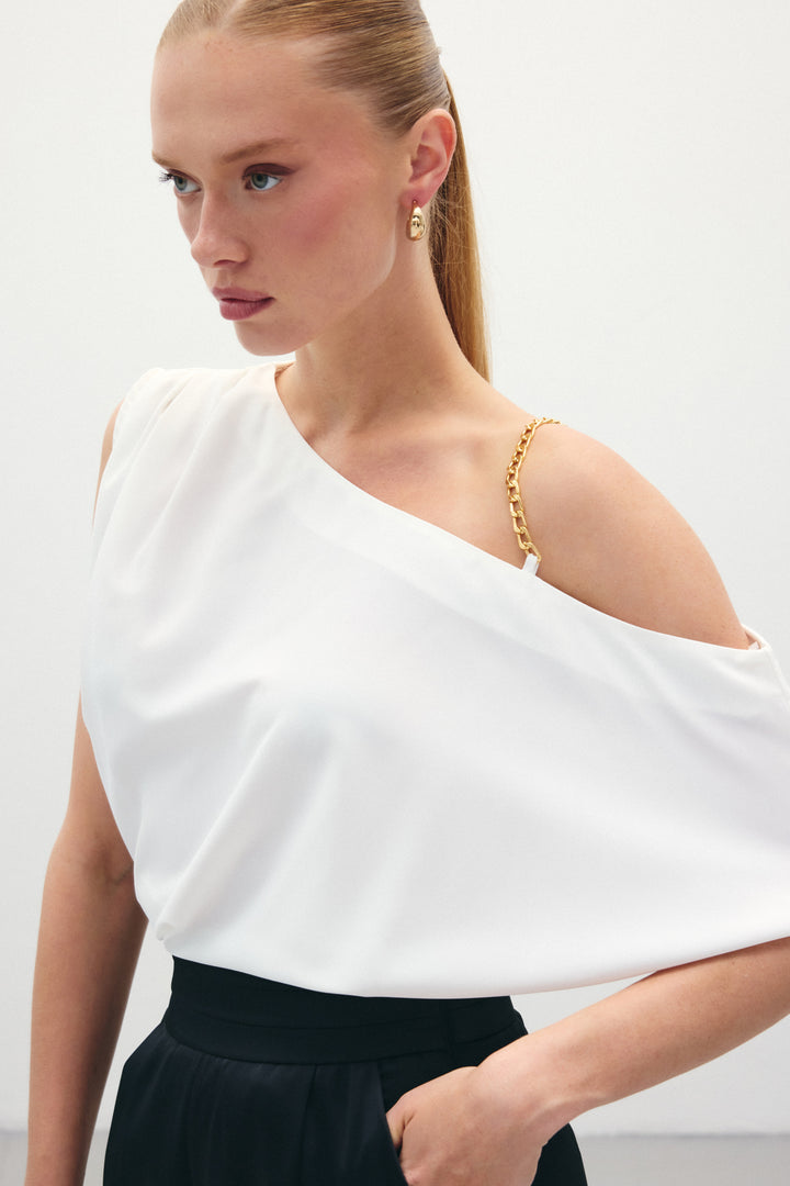 Sateen Blouse ample à épaule basse - Écru
