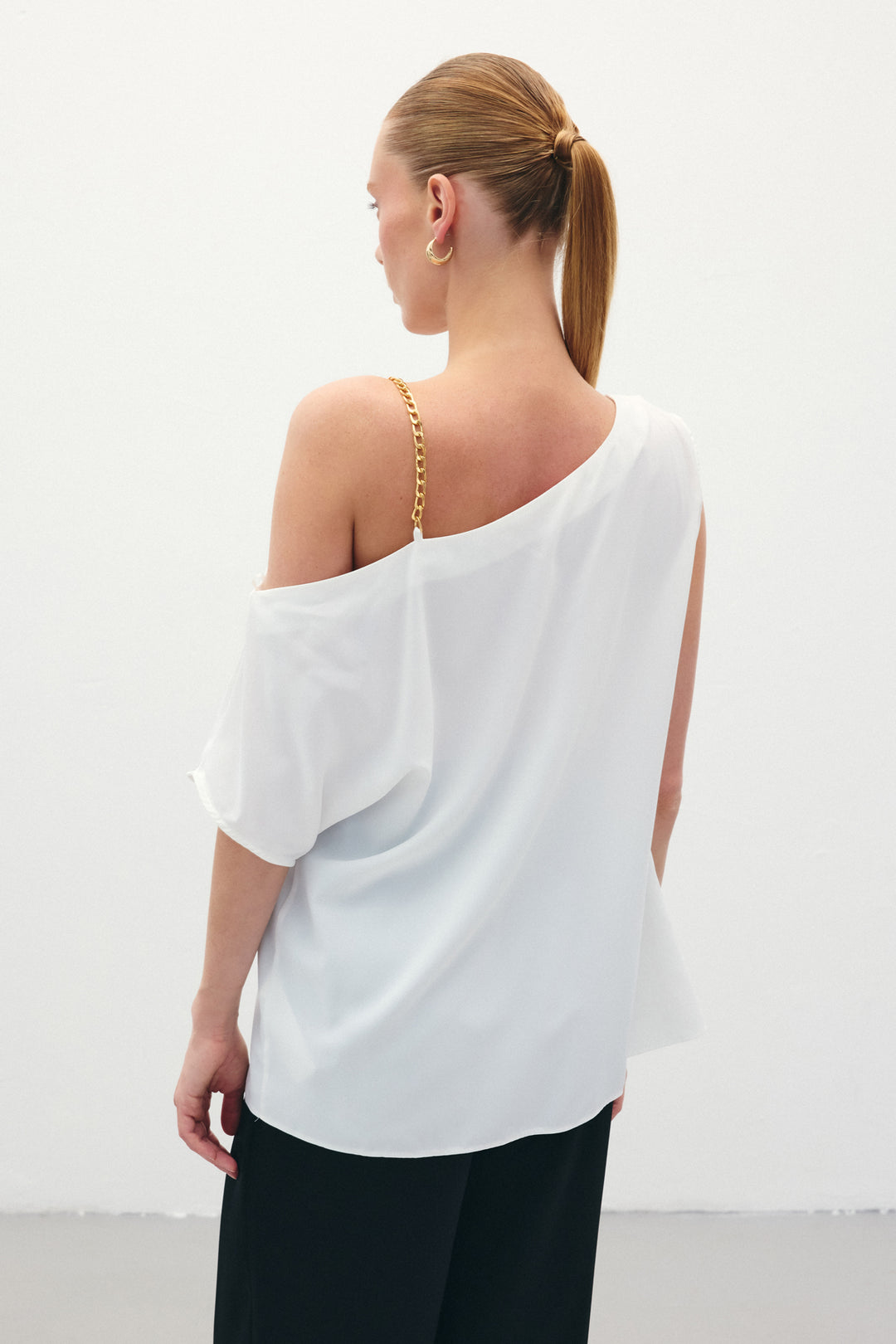 Sateen Blouse ample à épaule basse - Écru