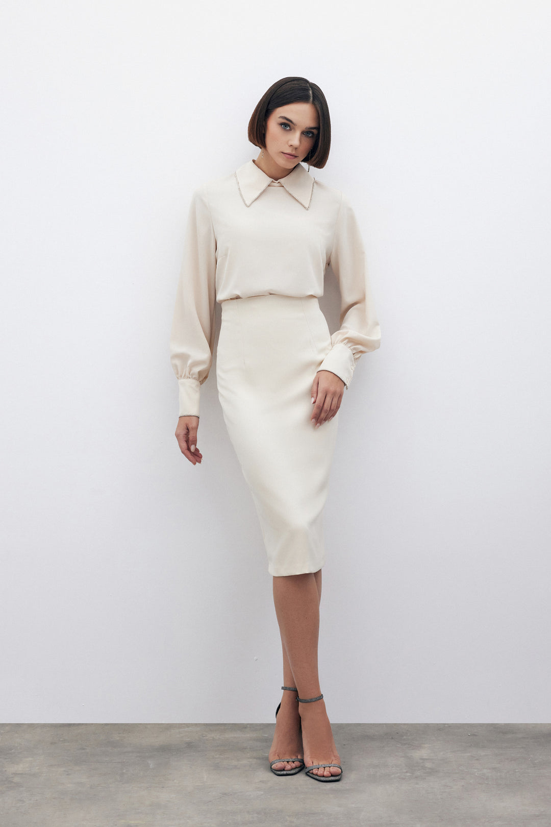 Sateen Jupe crayon droite - Beige