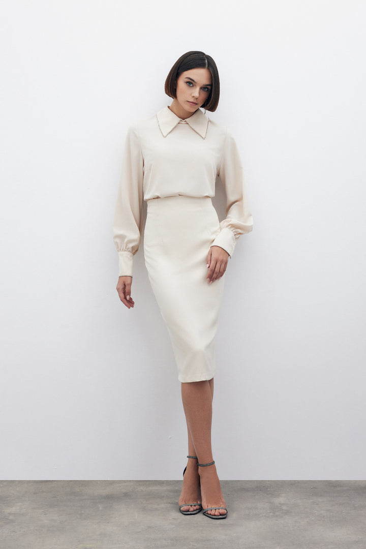 Sateen Jupe crayon droite - Beige