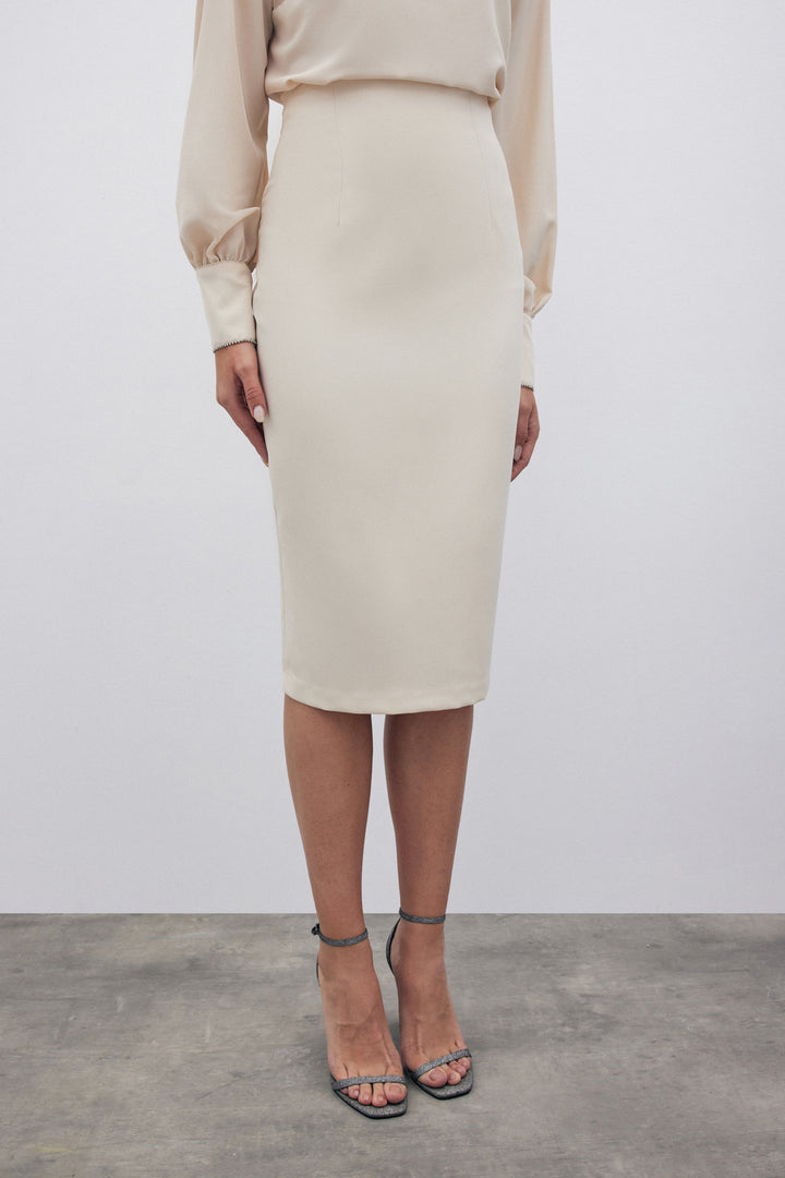 Sateen Jupe crayon droite - Beige