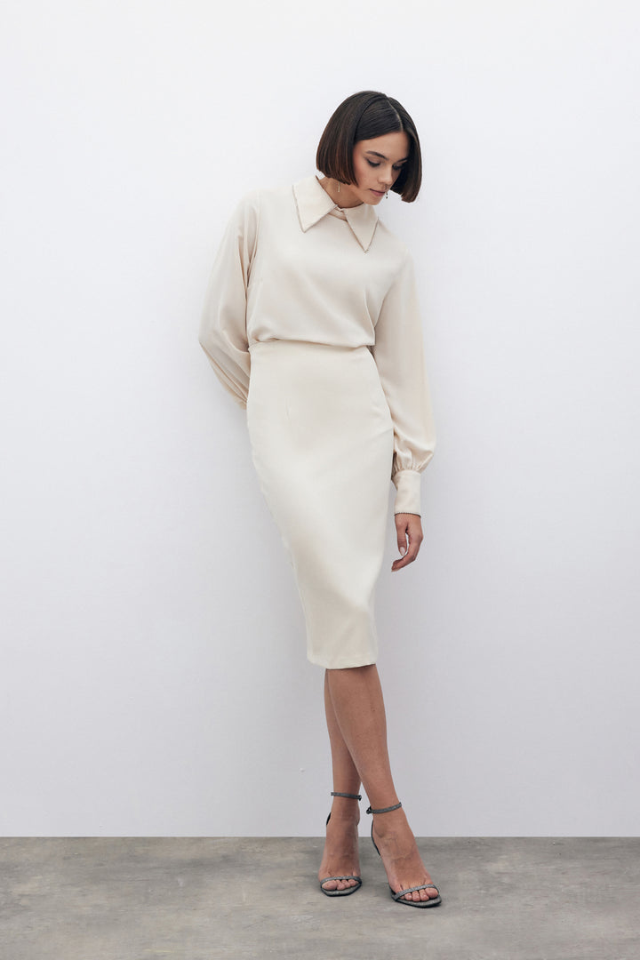 Sateen Jupe crayon droite - Beige
