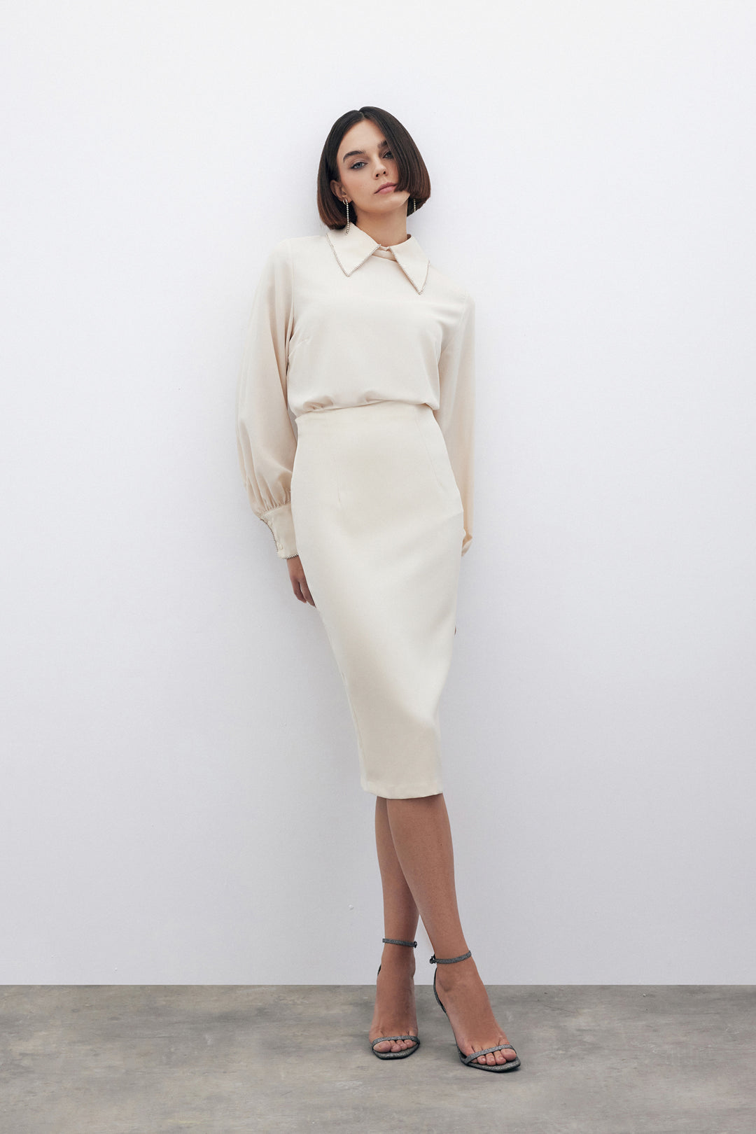 Sateen Jupe crayon droite - Beige