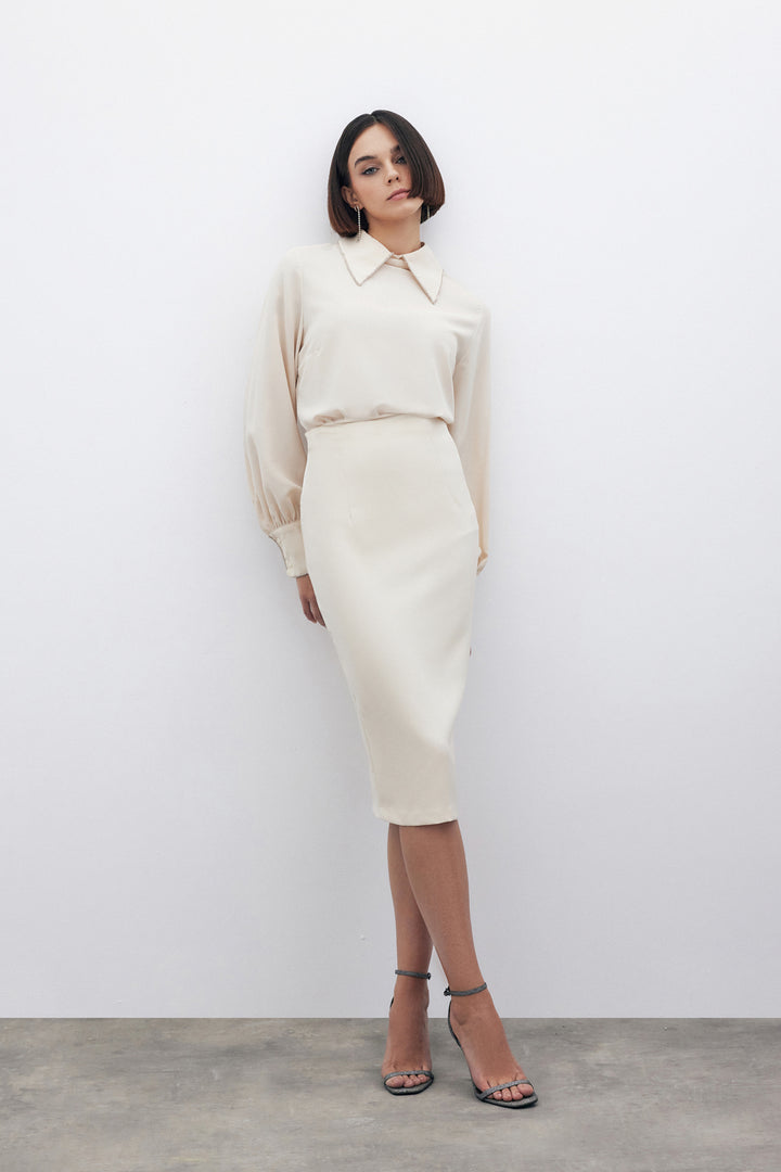 Sateen Jupe crayon droite - Beige