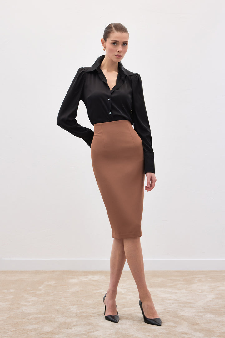Sateen Jupe crayon unie - camel