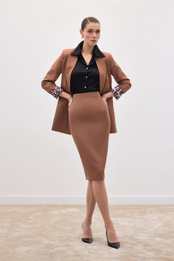 Sateen Jupe crayon unie - camel